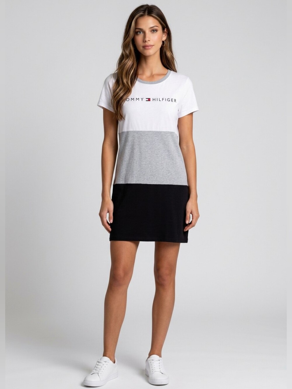 Tommy Hilfiger Logo Color Block T-Shirt Dress Large Stretch Knit